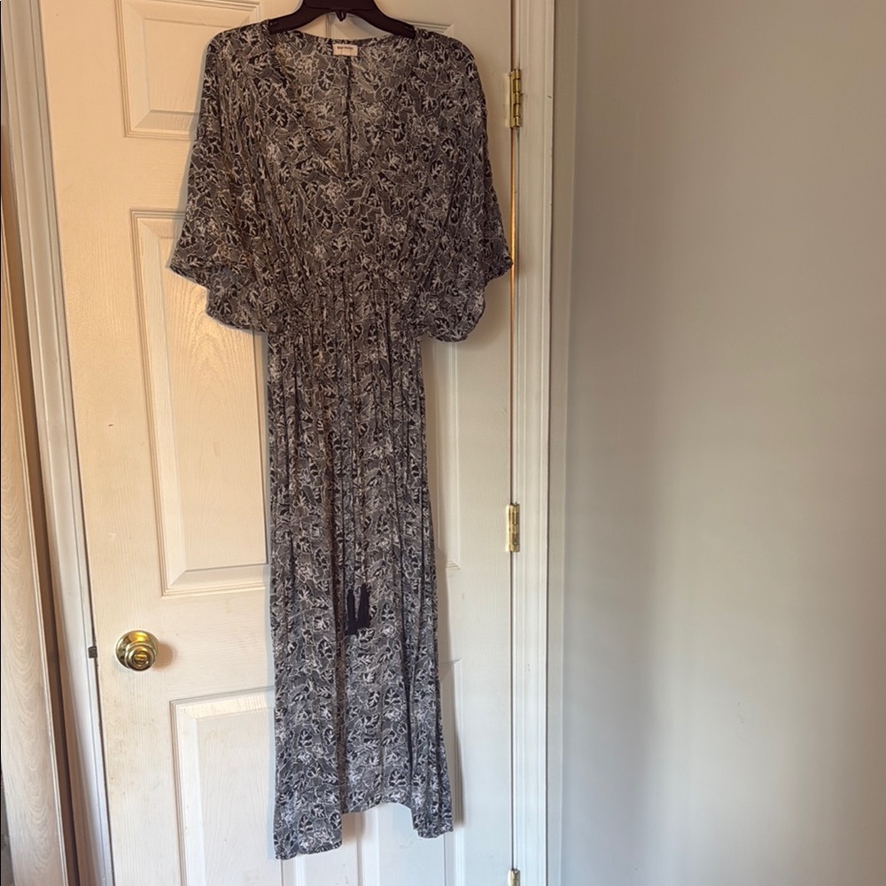 Cost Plus World Market Black and White Maxi Dress with Flutter Sleeves